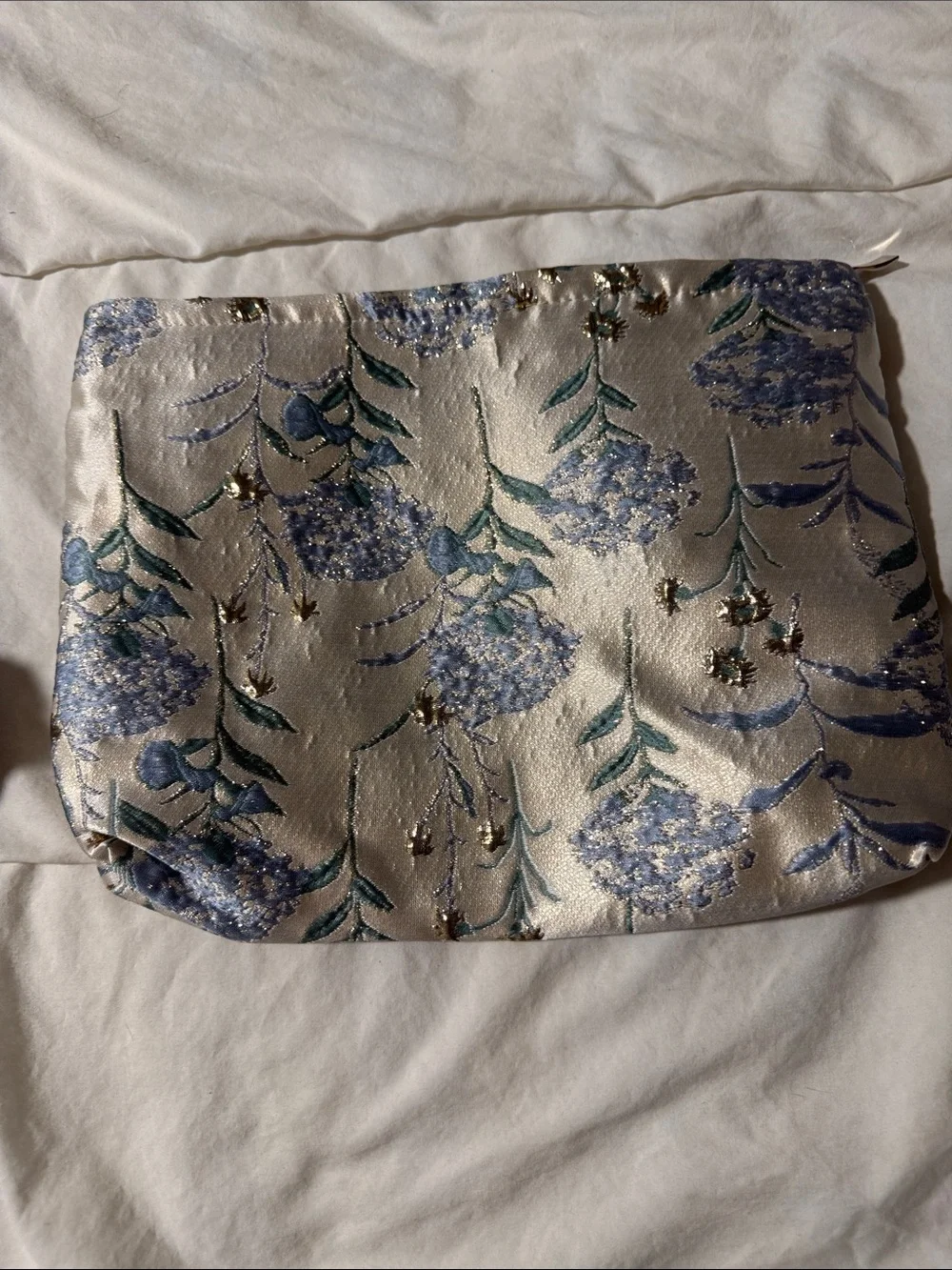 A Gogo Original Floral Blue Cream Decorative Pouch
